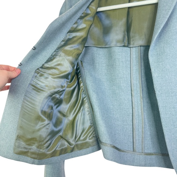 Akris Punto Sumptuous Aqua Jacket 100% Wool Light‎ Blue Hook & Eye Flaws US 12 - Picture 6 of 16